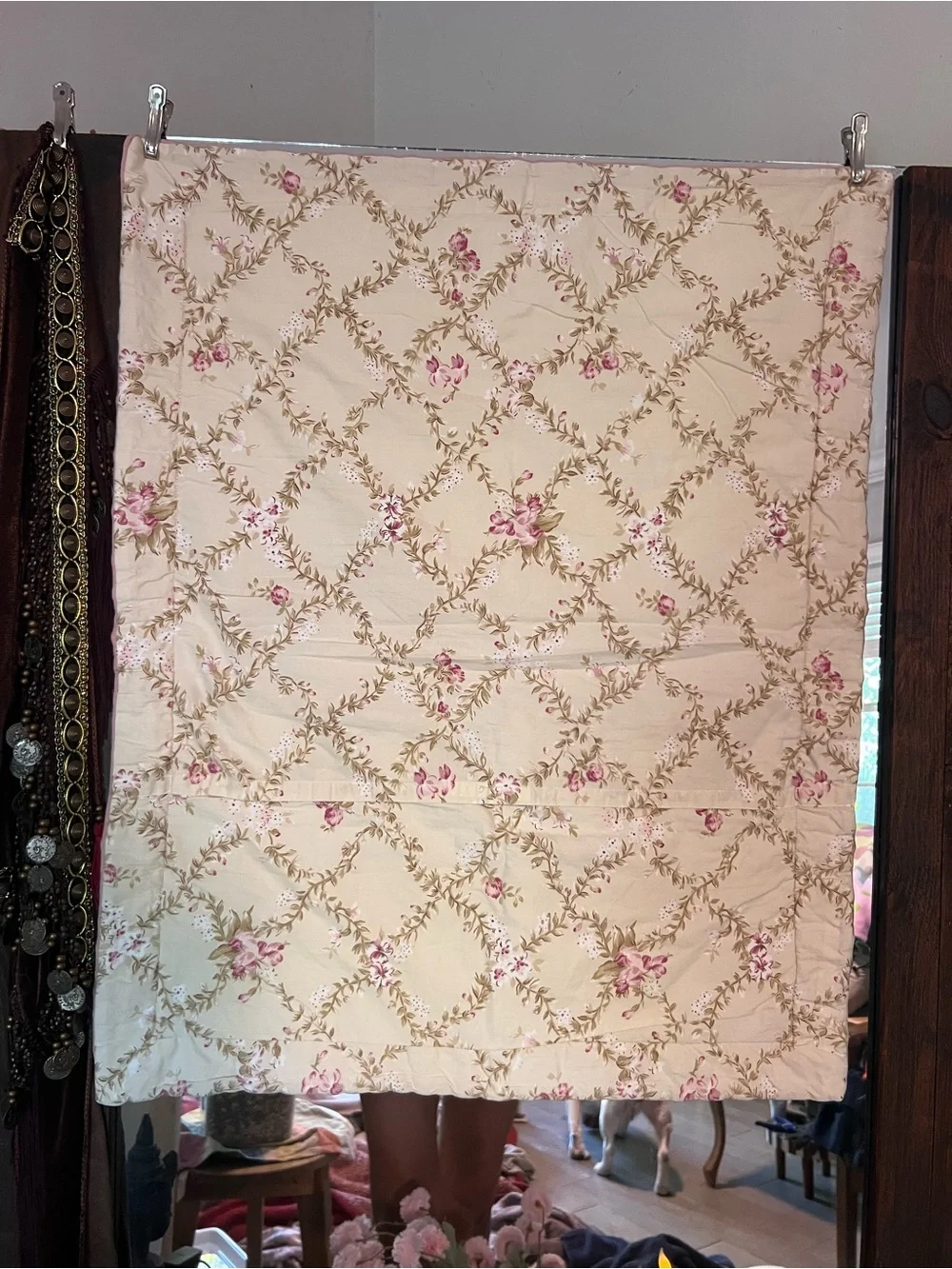 Handmade Floral Patchwork Quilted pillowcases Pink and Cream Standard, Set of 2